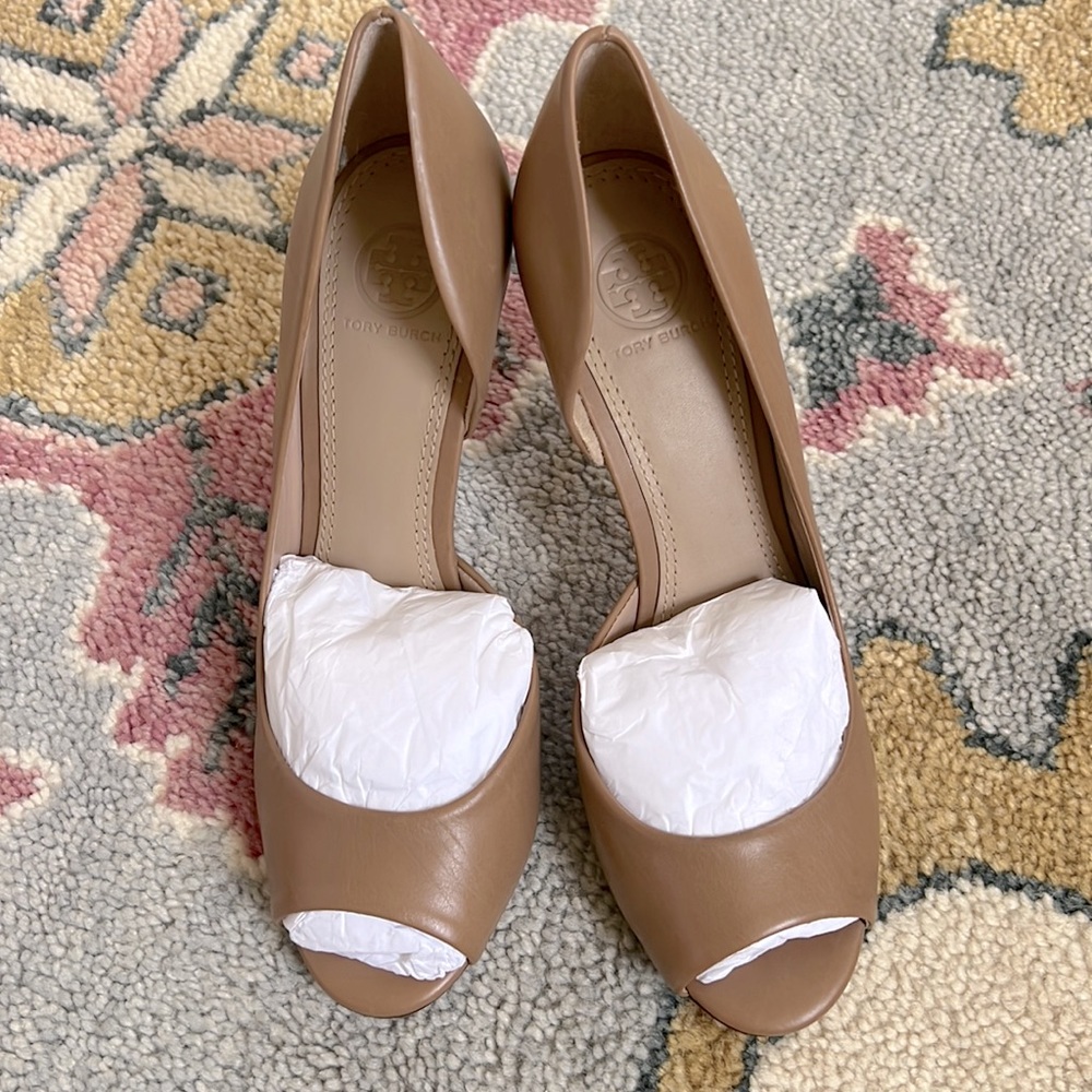 Tory Burch Tan Peep Toe Heels